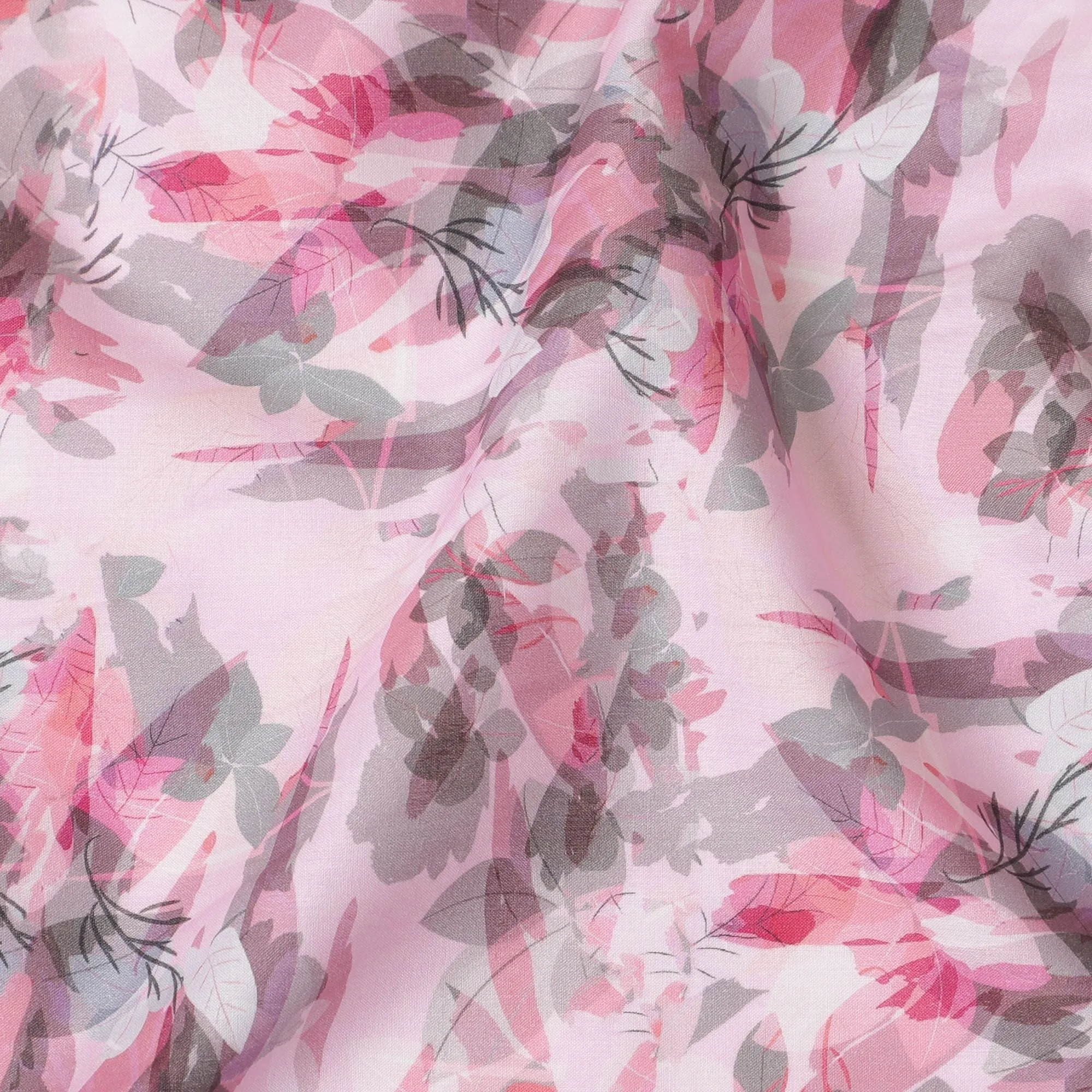 Light pink cotton satin fabric with multicolor print in floral design-D16788