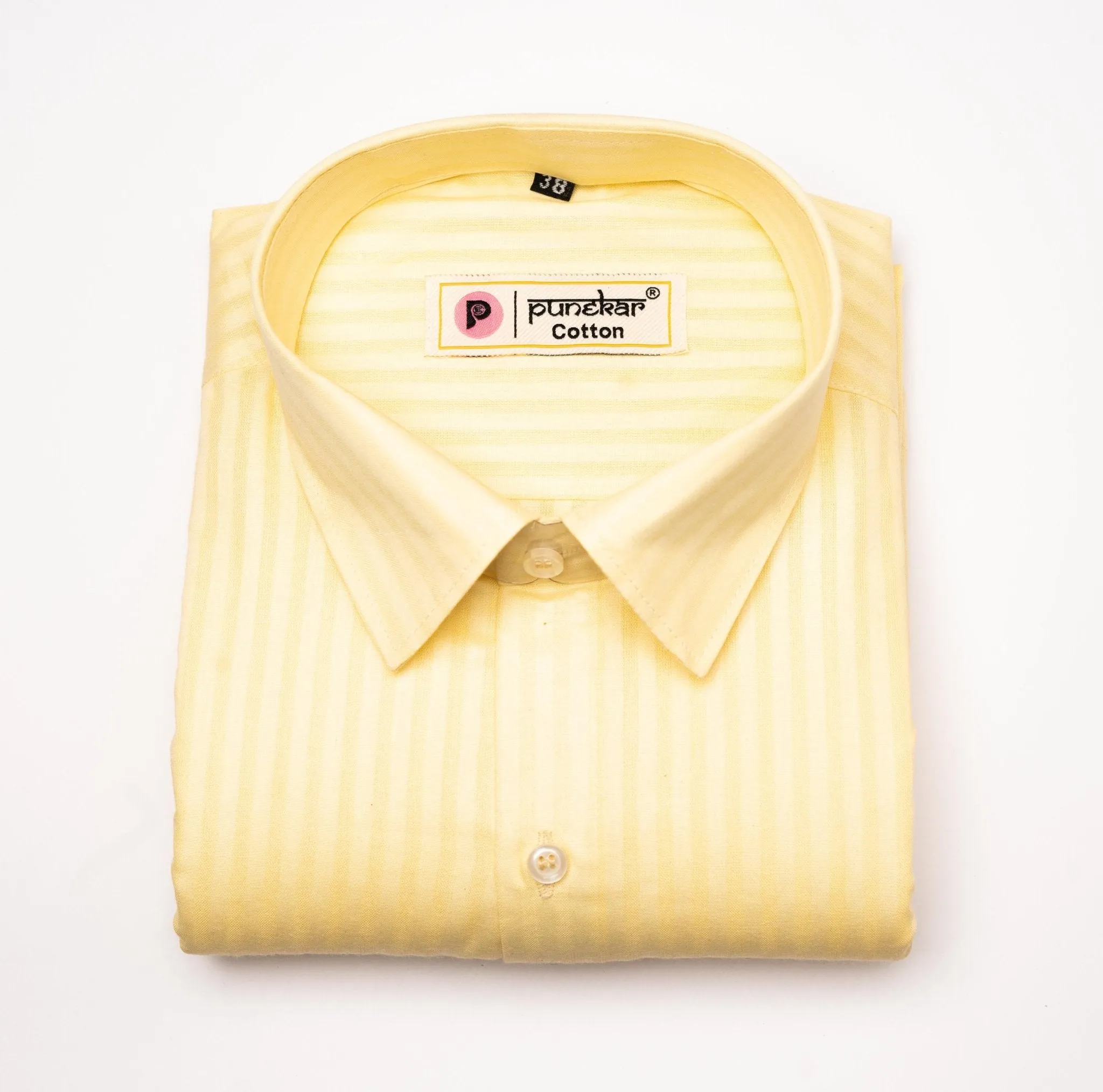 Light Yellow Color vertical Cotton stripe Shirt For Men