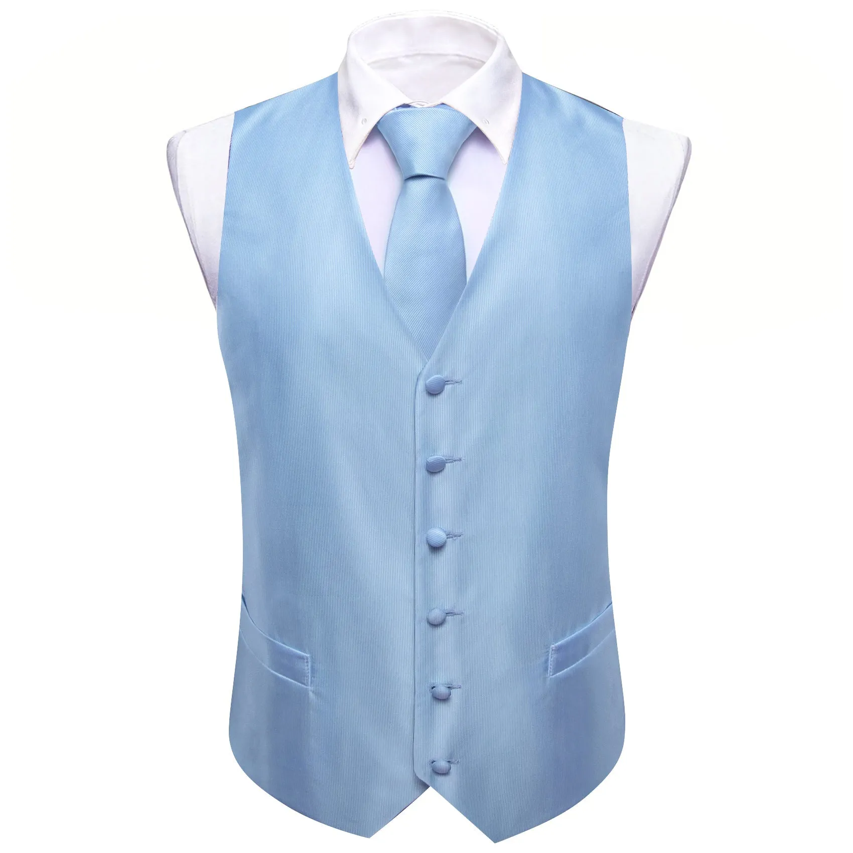 LightSkyBlue Striped Silk Men's Vest Necktie Set Waistcoat Suit Set