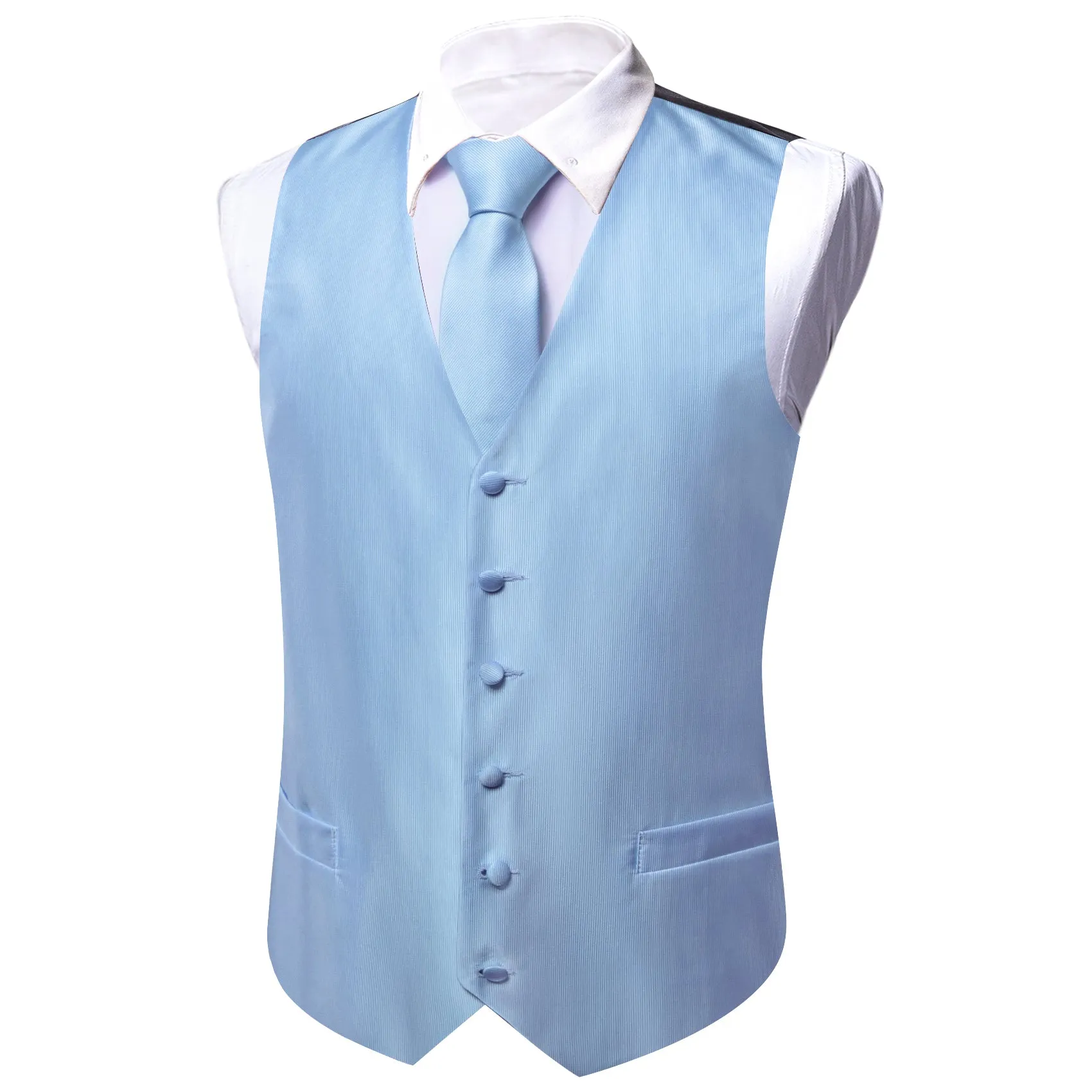 LightSkyBlue Striped Silk Men's Vest Necktie Set Waistcoat Suit Set