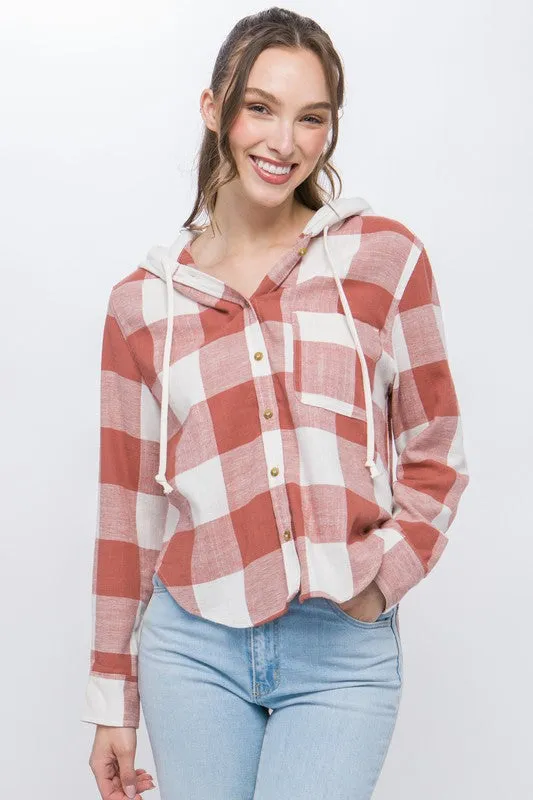 Lightweight Plaid Hooded Shacket