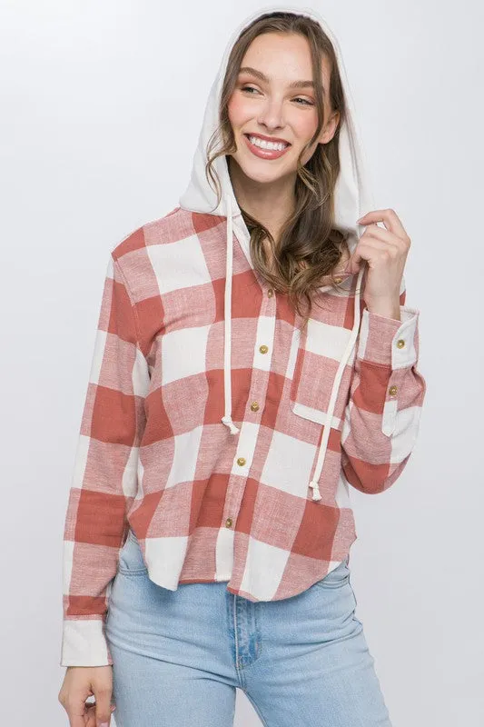 Lightweight Plaid Hooded Shacket