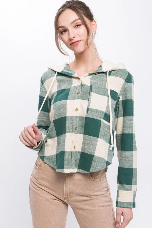 Lightweight Plaid Hooded Shacket