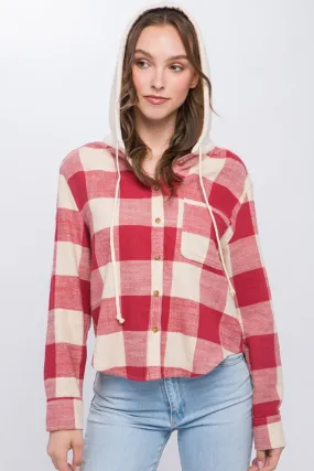 Lightweight Plaid Hooded Shacket