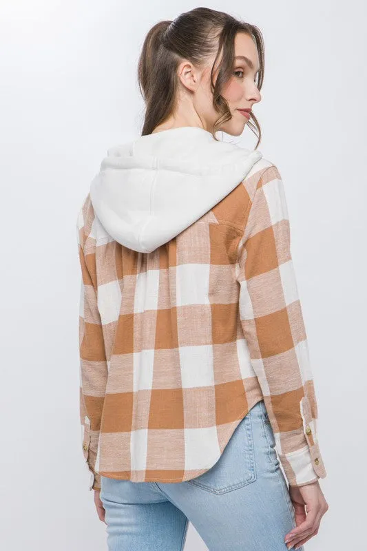 Lightweight Plaid Hooded Shacket