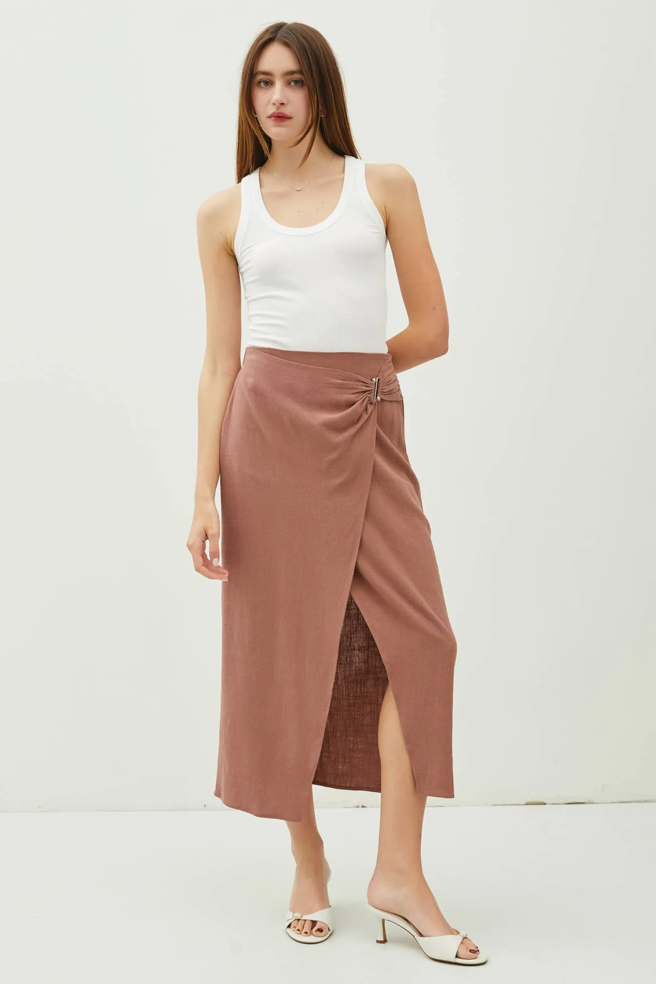 LINEN MIDI WRAP SKIRT