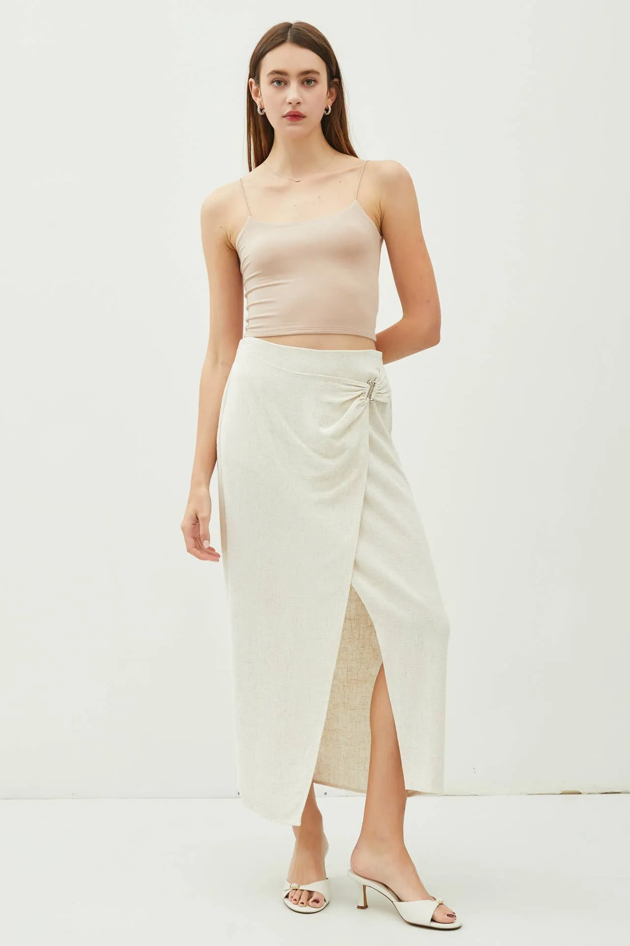 LINEN MIDI WRAP SKIRT