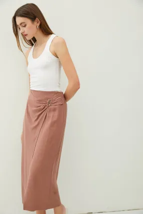 LINEN MIDI WRAP SKIRT