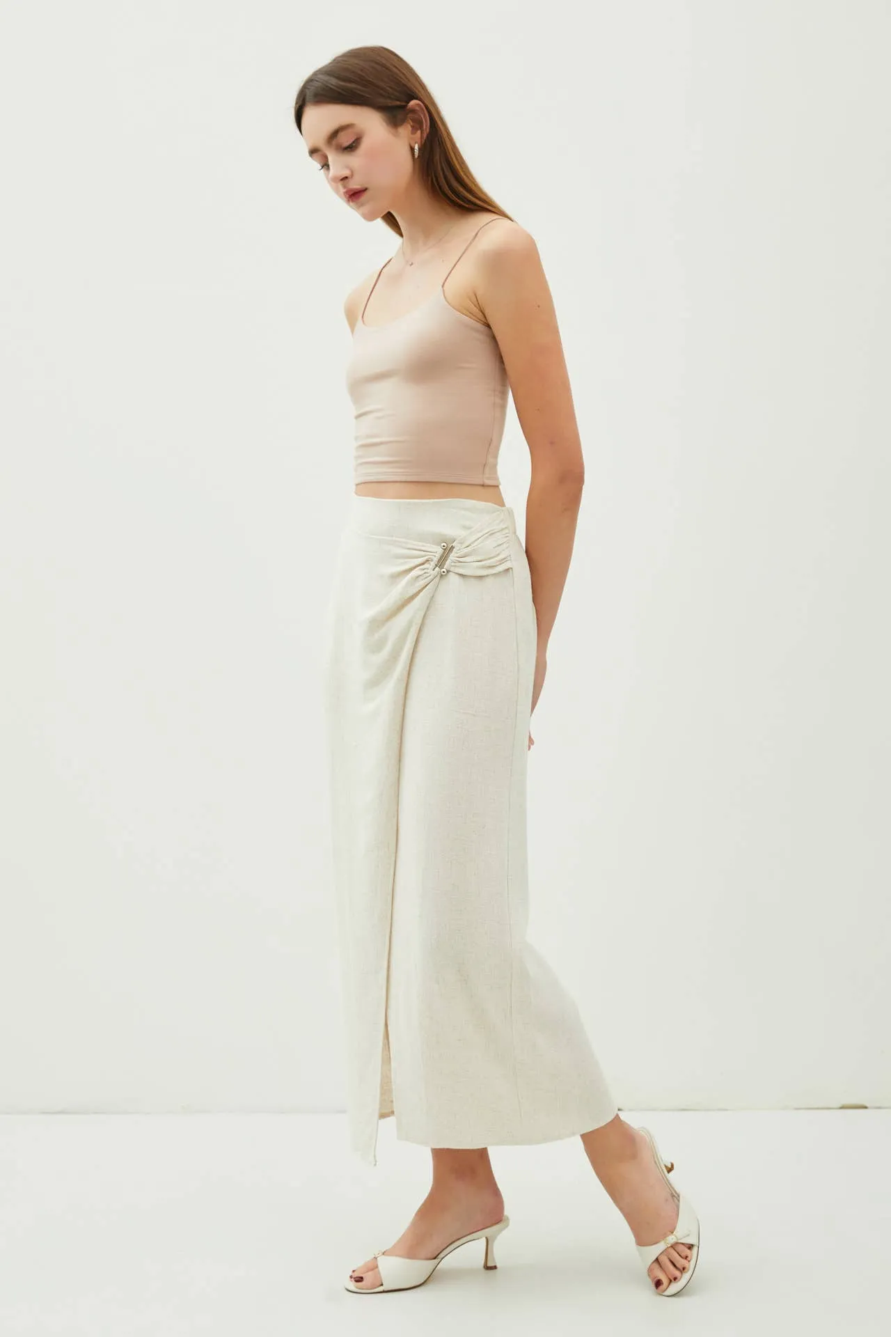 LINEN MIDI WRAP SKIRT