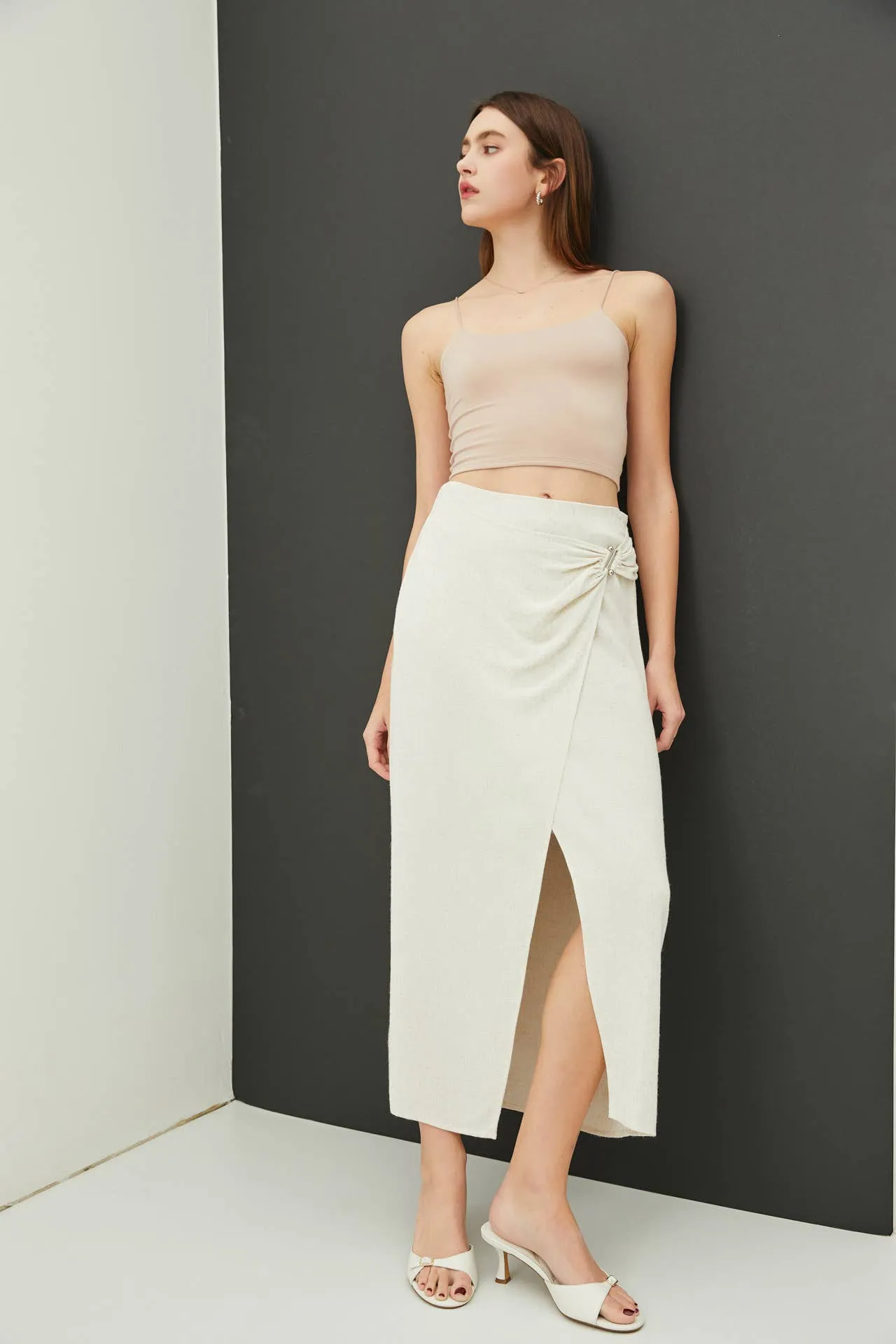 LINEN MIDI WRAP SKIRT