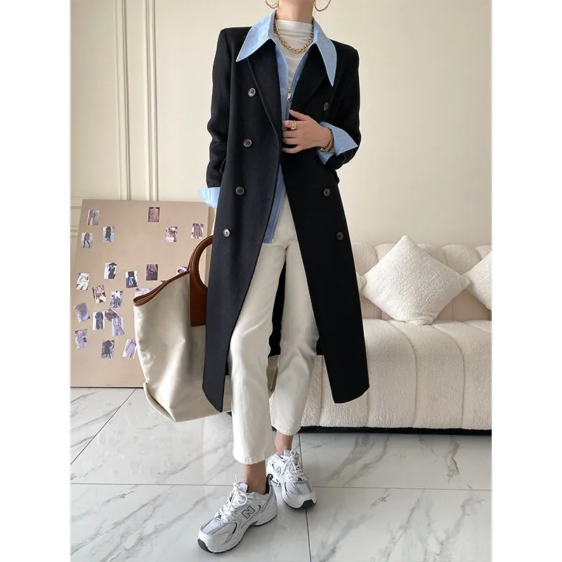 Long Wool Coat Women's Woolen Coat Notched Collar Overcoat Autumn 2022 New