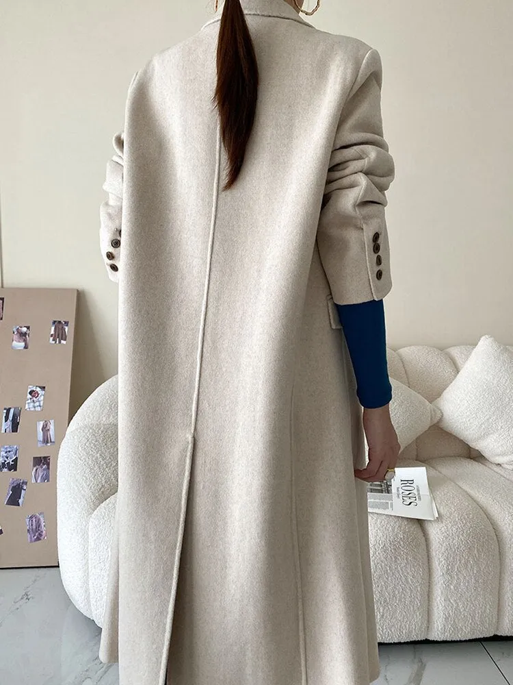 Long Wool Coat Women's Woolen Coat Notched Collar Overcoat Autumn 2022 New