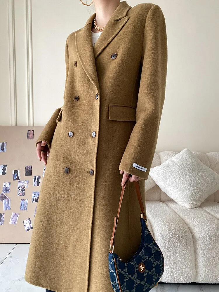 Long Wool Coat Women's Woolen Coat Notched Collar Overcoat Autumn 2022 New