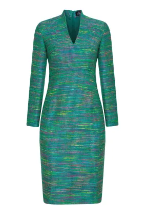 Longer Length Shift Dress in Striped Green and Multi Tweed - Emma