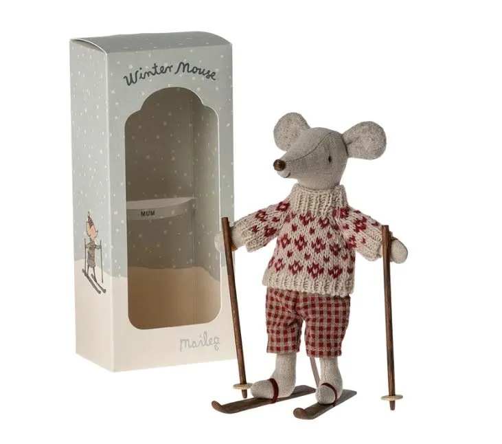 Maileg Winter Mouse with Ski Set- Mum