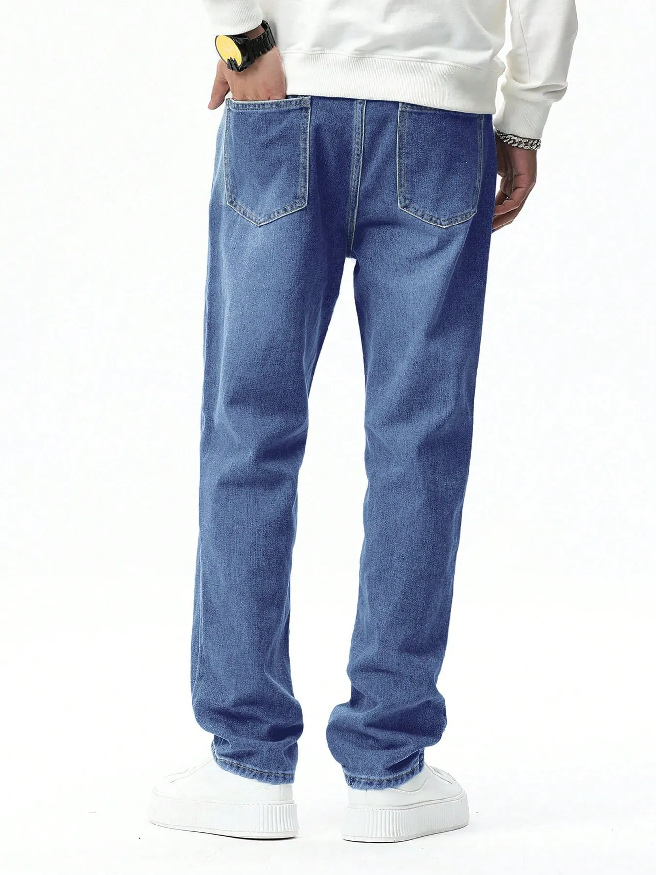 Manfinity Hypemode Men Water Washed Cat Whisker Slant Pocket Straight Jeans