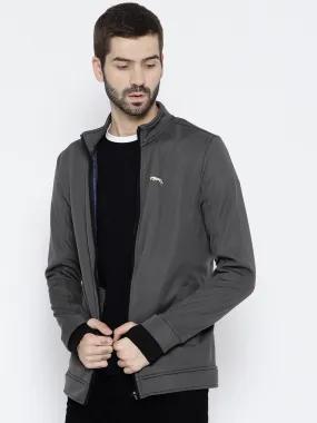 Men Charcoal Solid Open Front Jacket