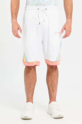 Men White Color Block Shorts