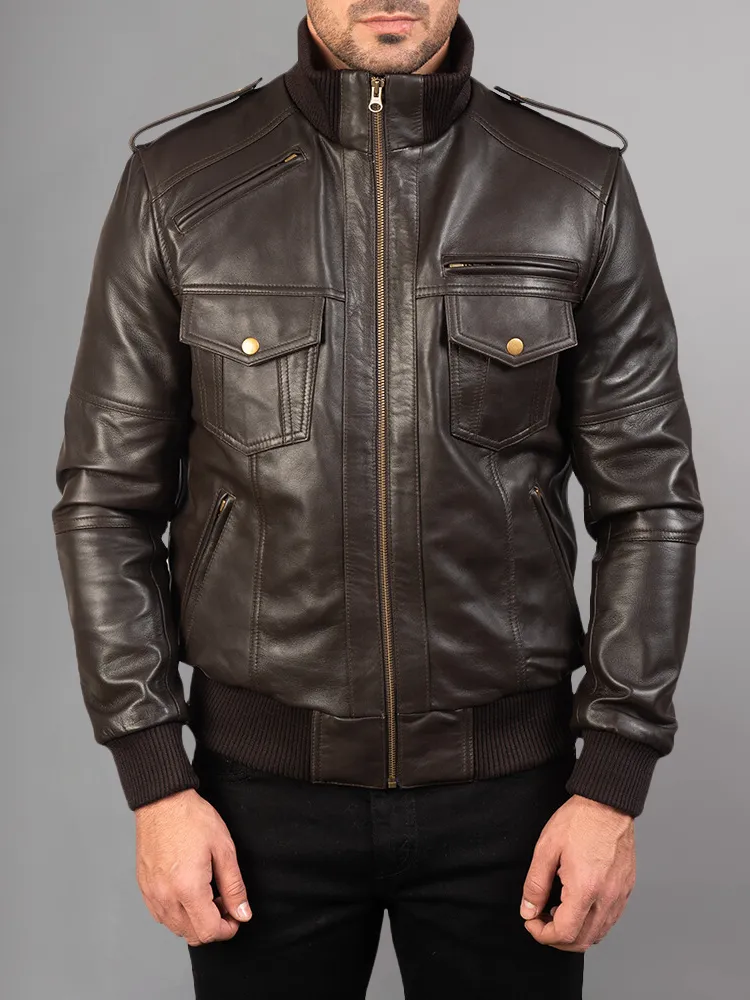 Men's Camo Skull Bomber Leather Jacket