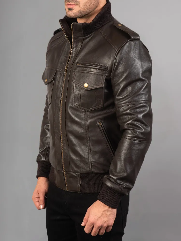 Men's Camo Skull Bomber Leather Jacket