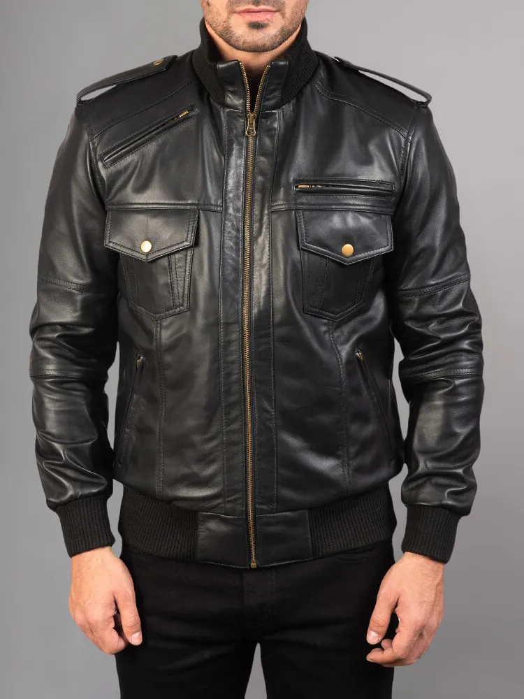 Men's Camo Skull Bomber Leather Jacket