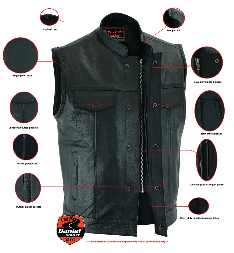 Men's Concealed Snap Scoop Collar Bike Night Vest