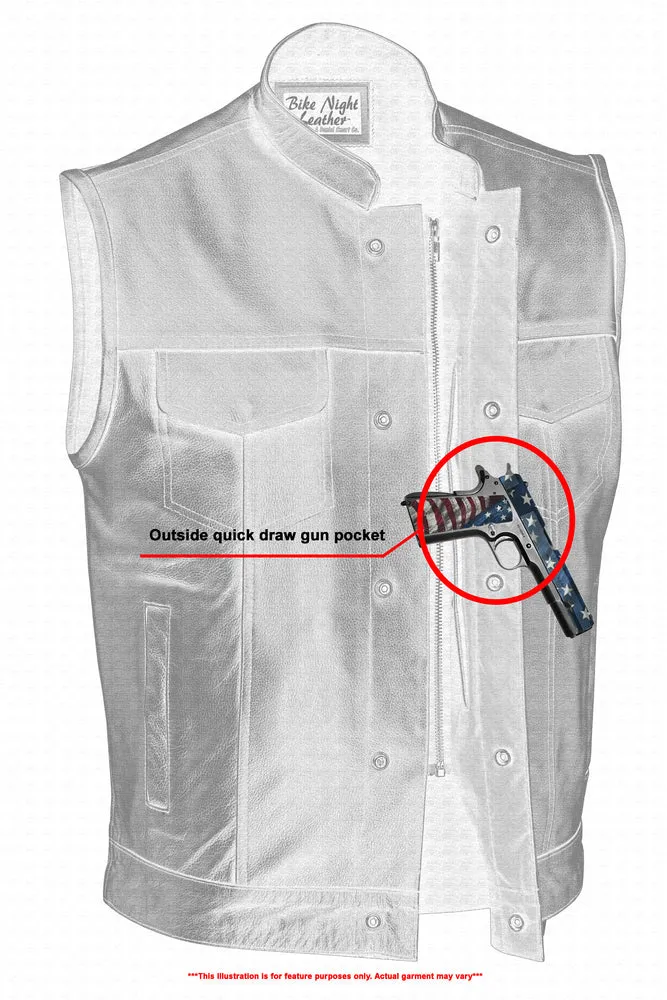 Men's Concealed Snap Scoop Collar Bike Night Vest