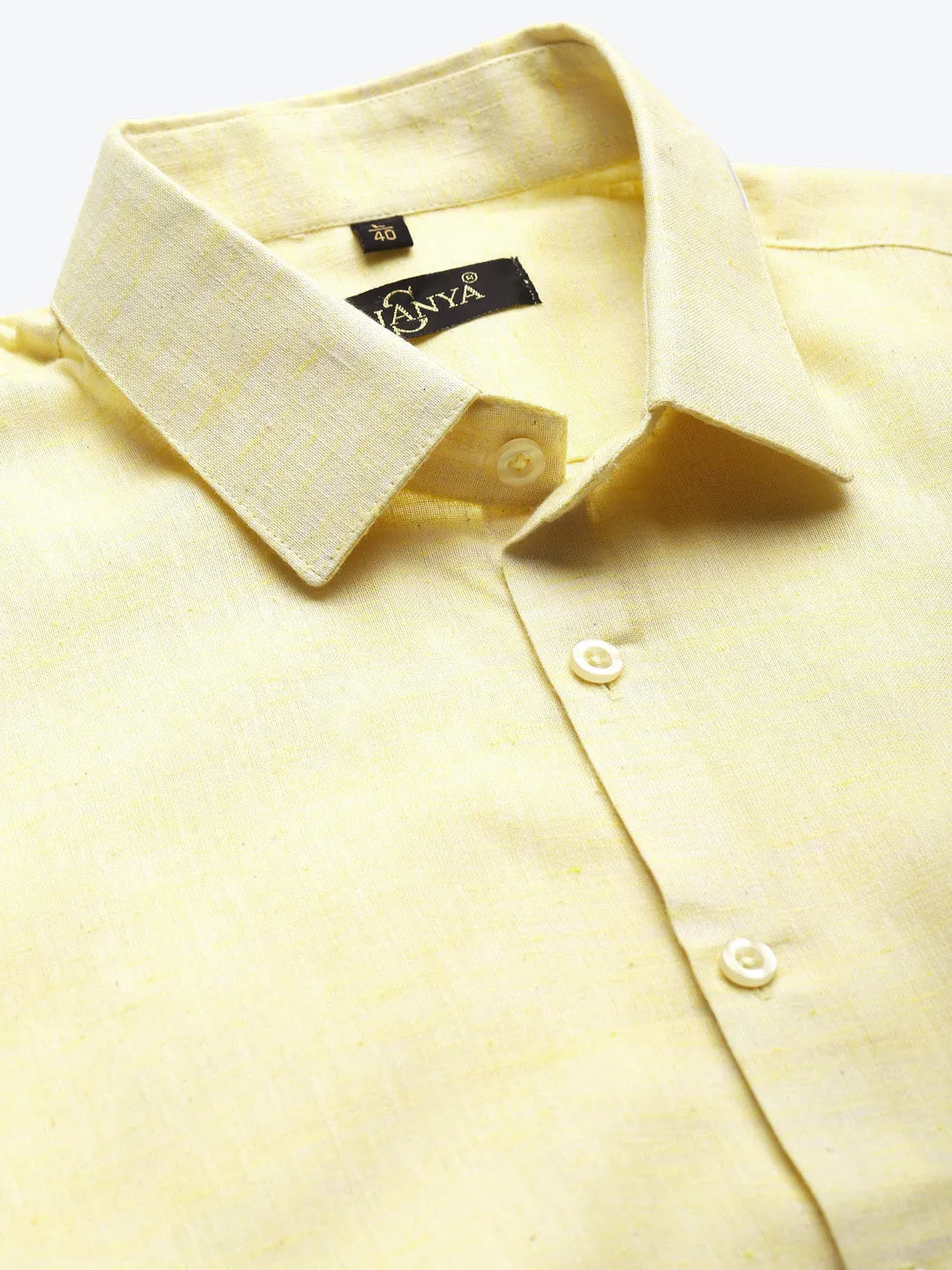 Men's Cotton Blend Lemon Classic Formal Shirt - Sojanya