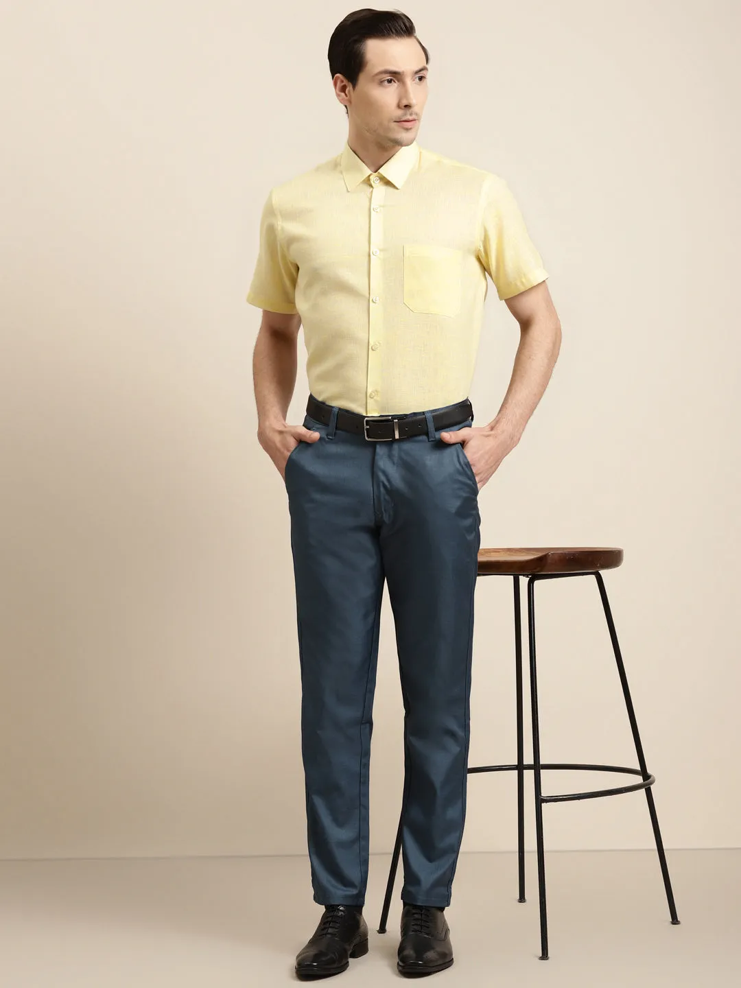 Men's Cotton Blend Lemon Classic Formal Shirt - Sojanya