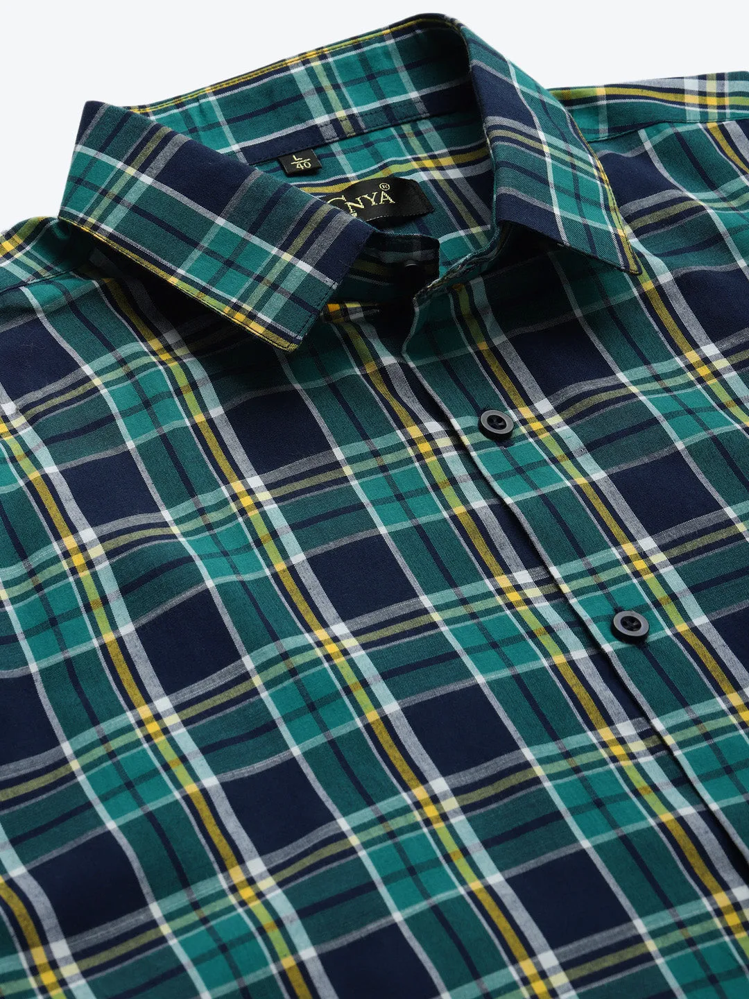 Men's Cotton Dark Green & Navy Casual Shirt