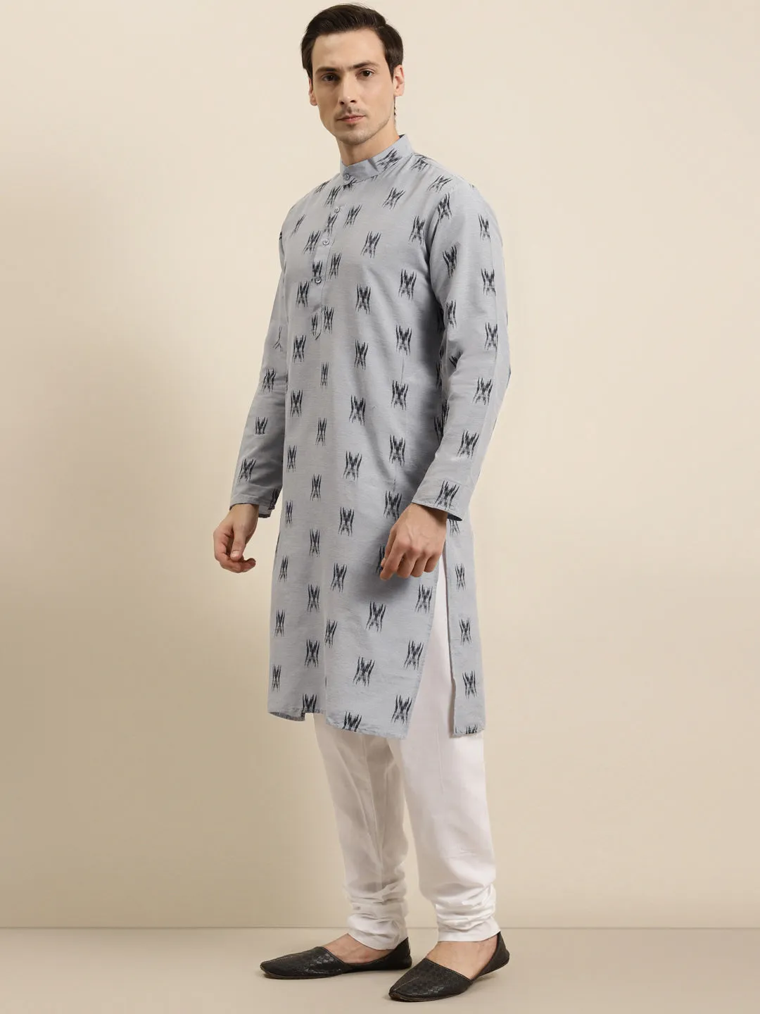 Men's Cotton Grey & Black Churidar Pyjama Set - Sojanya