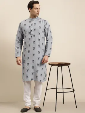 Men's Cotton Grey & Black Churidar Pyjama Set - Sojanya