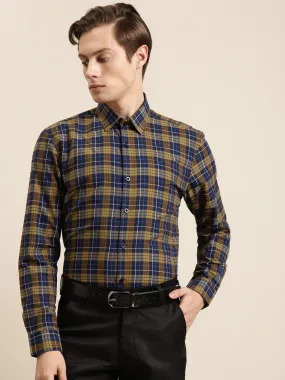 Men's Cotton Navy & Mustard Formal Shirt - Sojanya