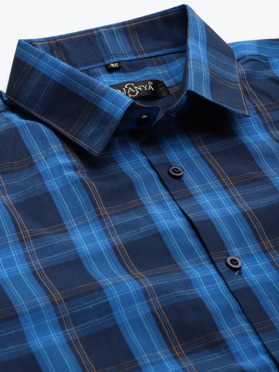 Men's Cotton Navy & Royal blue Formal Shirt - Sojanya