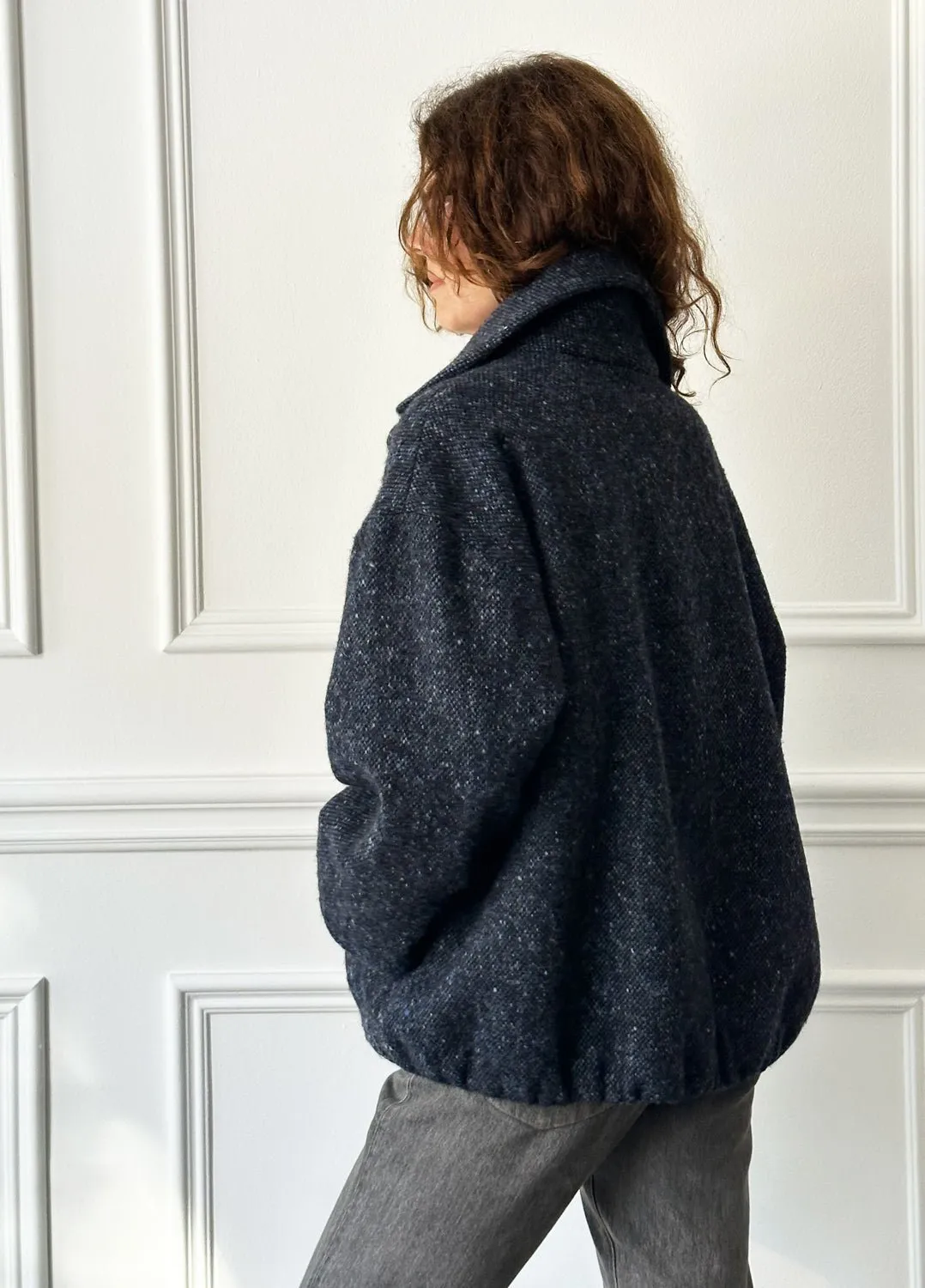 MERCY - Donegal Tweed Car Coat in Indigo Blue