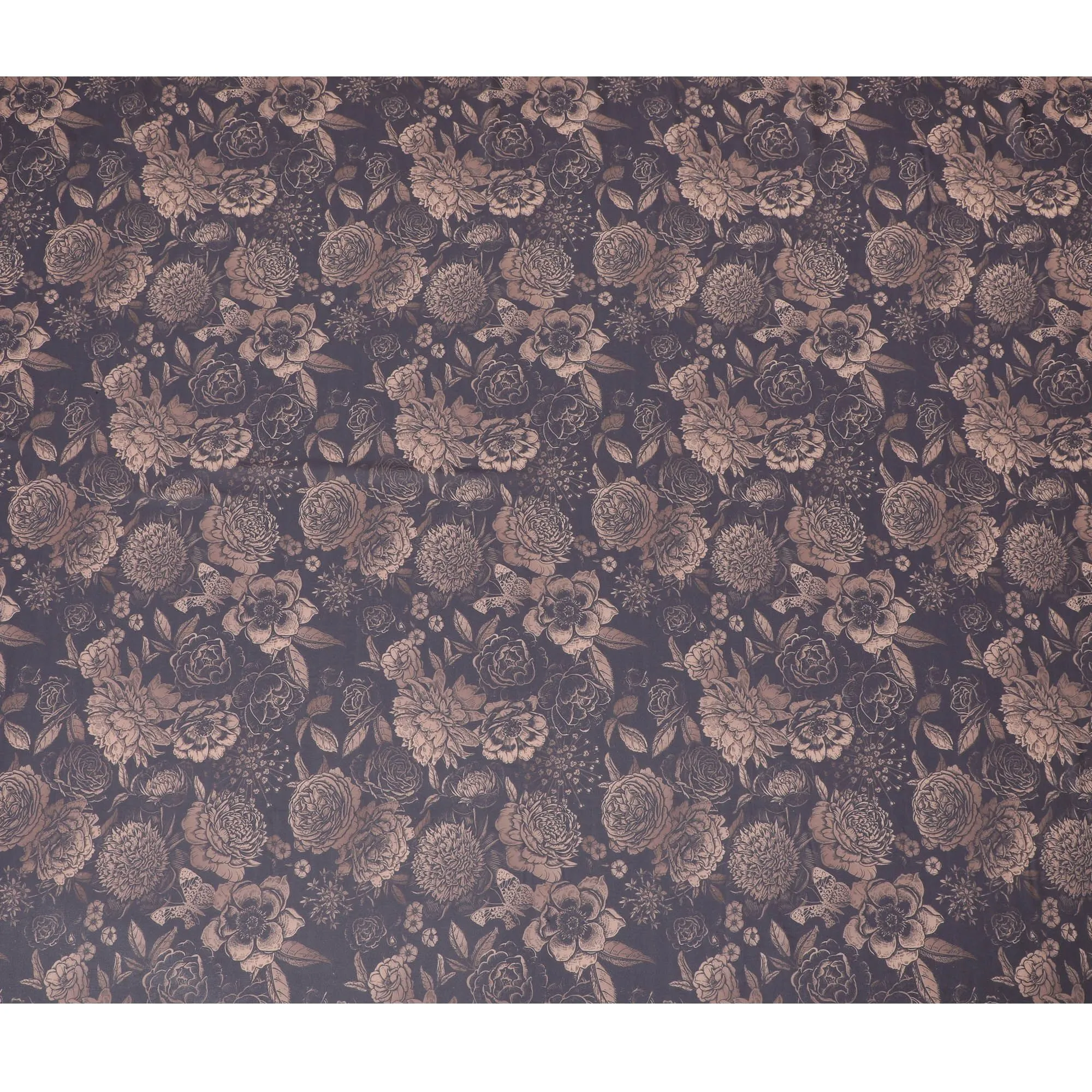 Midnight Bloom Synthetic Georgette Fabric - Copper Floral Motif, 110cm - Shop Online-D17989