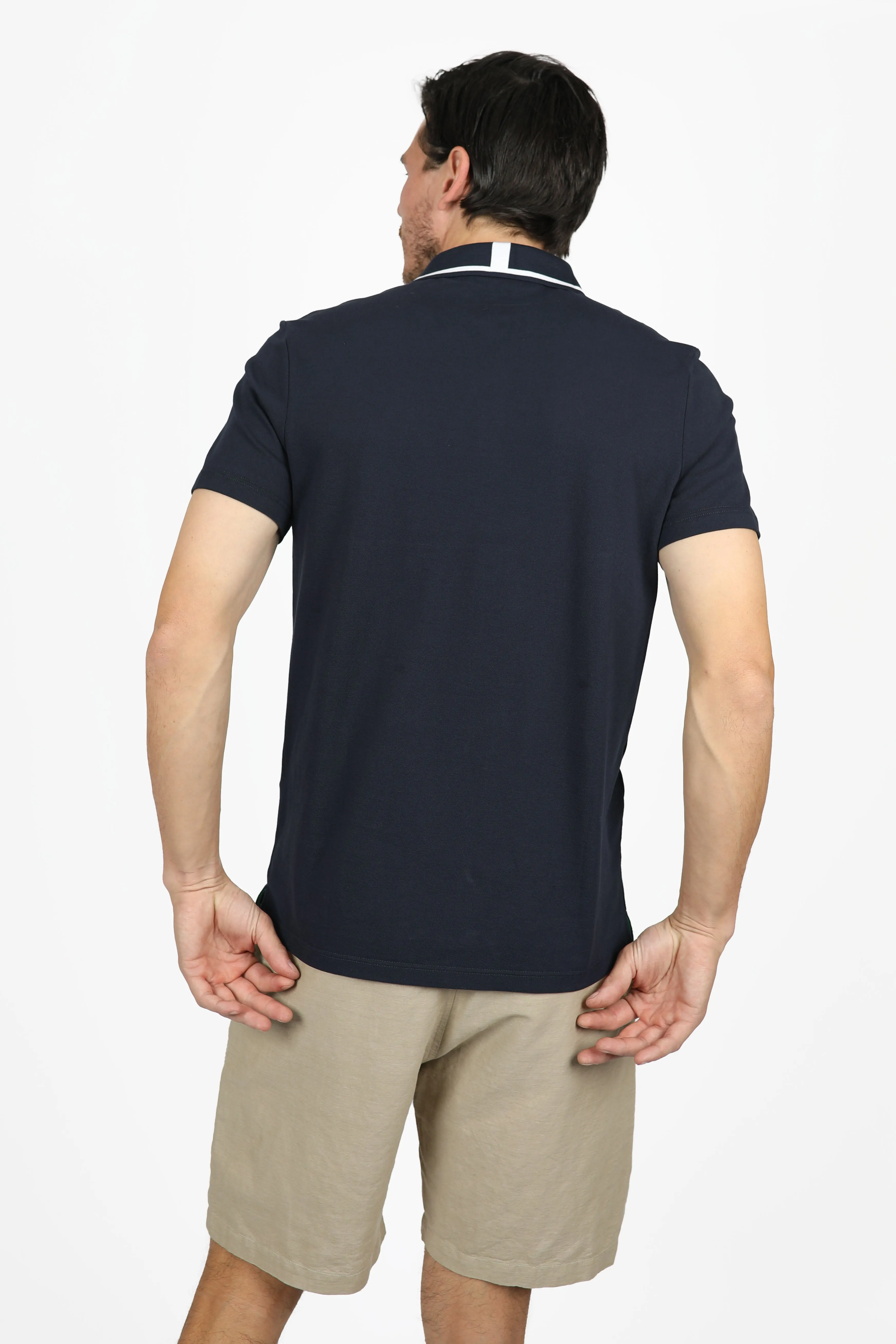 Navy Button Pique Polo