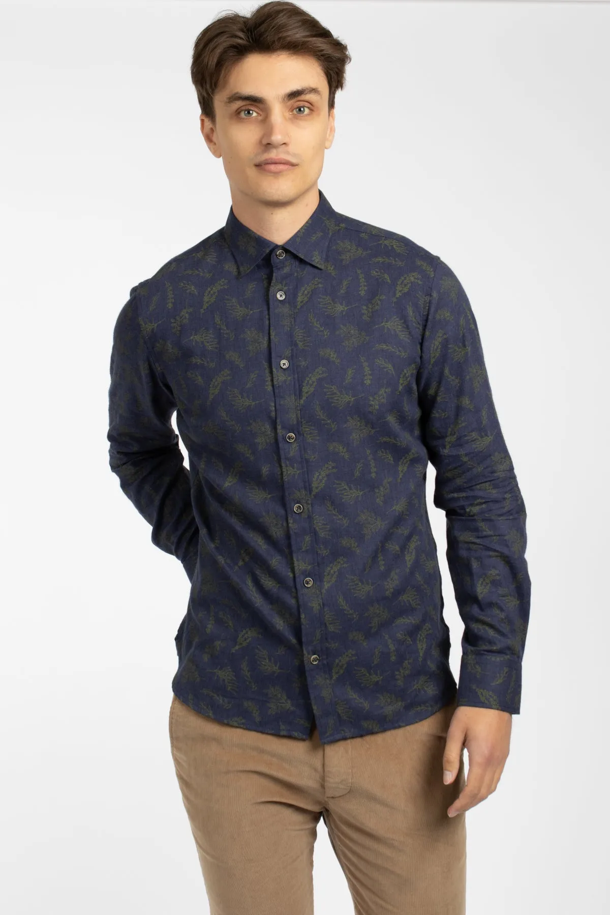 Navy Twigs Cotton Flannel Shirt