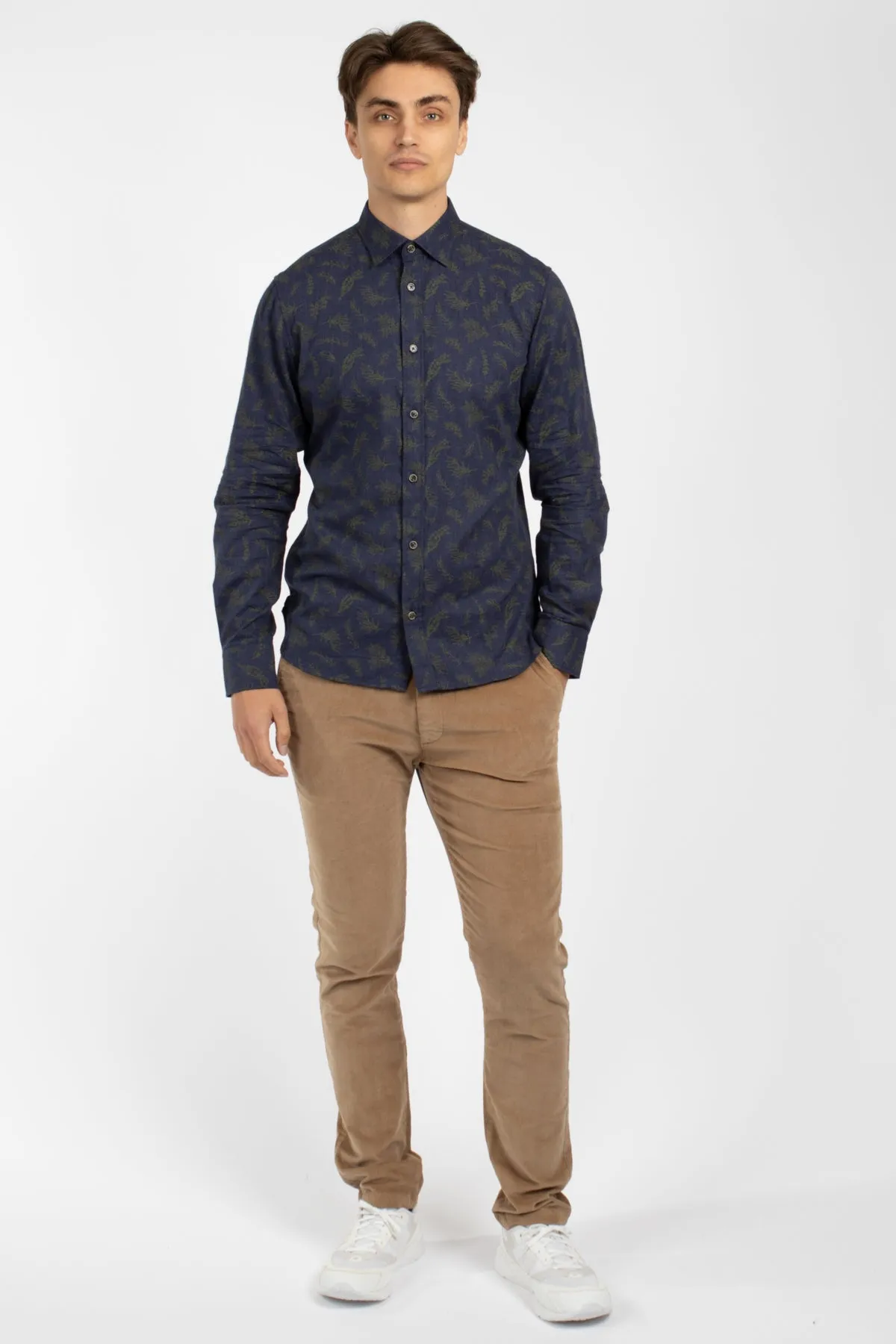 Navy Twigs Cotton Flannel Shirt