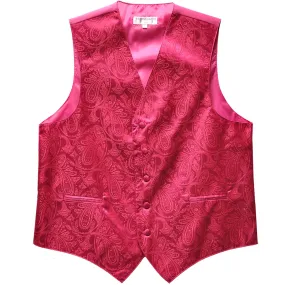 New formal men's tuxedo vest waistcoat only paisley pattern prom wedding hot pink