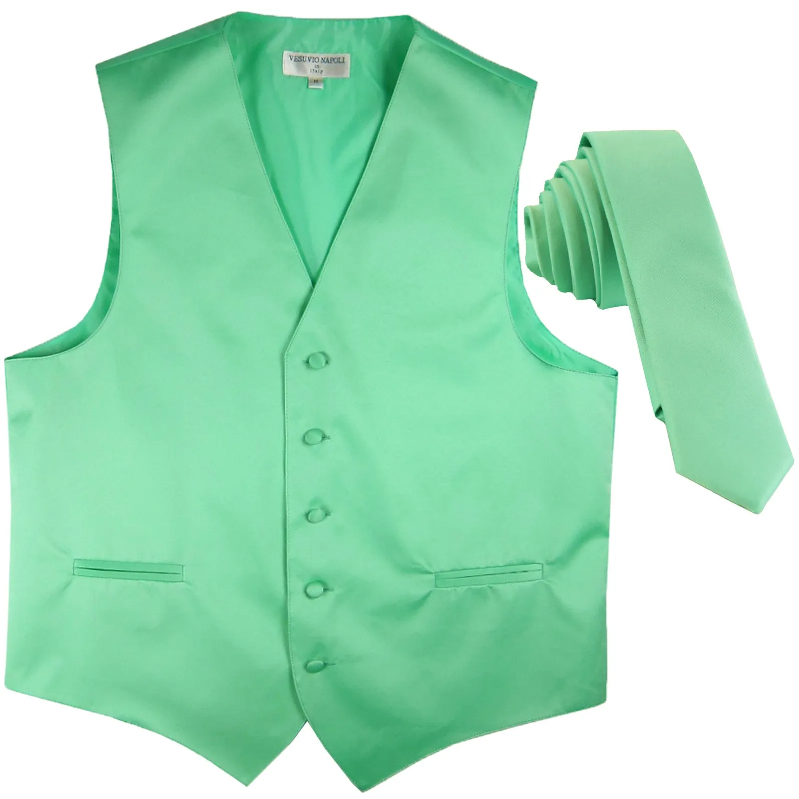 New Men's Formal Tuxedo Vest Waistcoat_1.5" skinny Necktie wedding prom aqua green