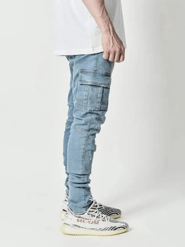 New style jeans men's side pocket skinny jeans