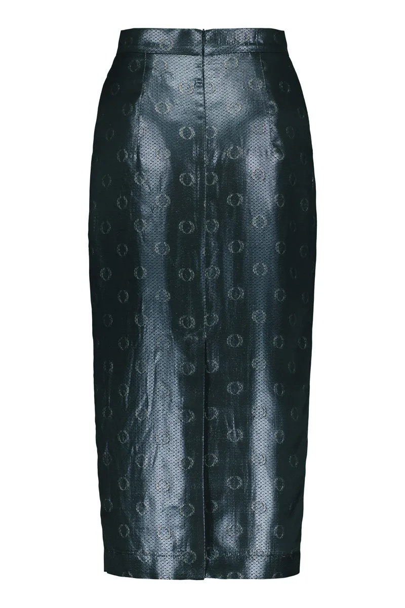 O-logo sequin jacquard skirt in steel blue