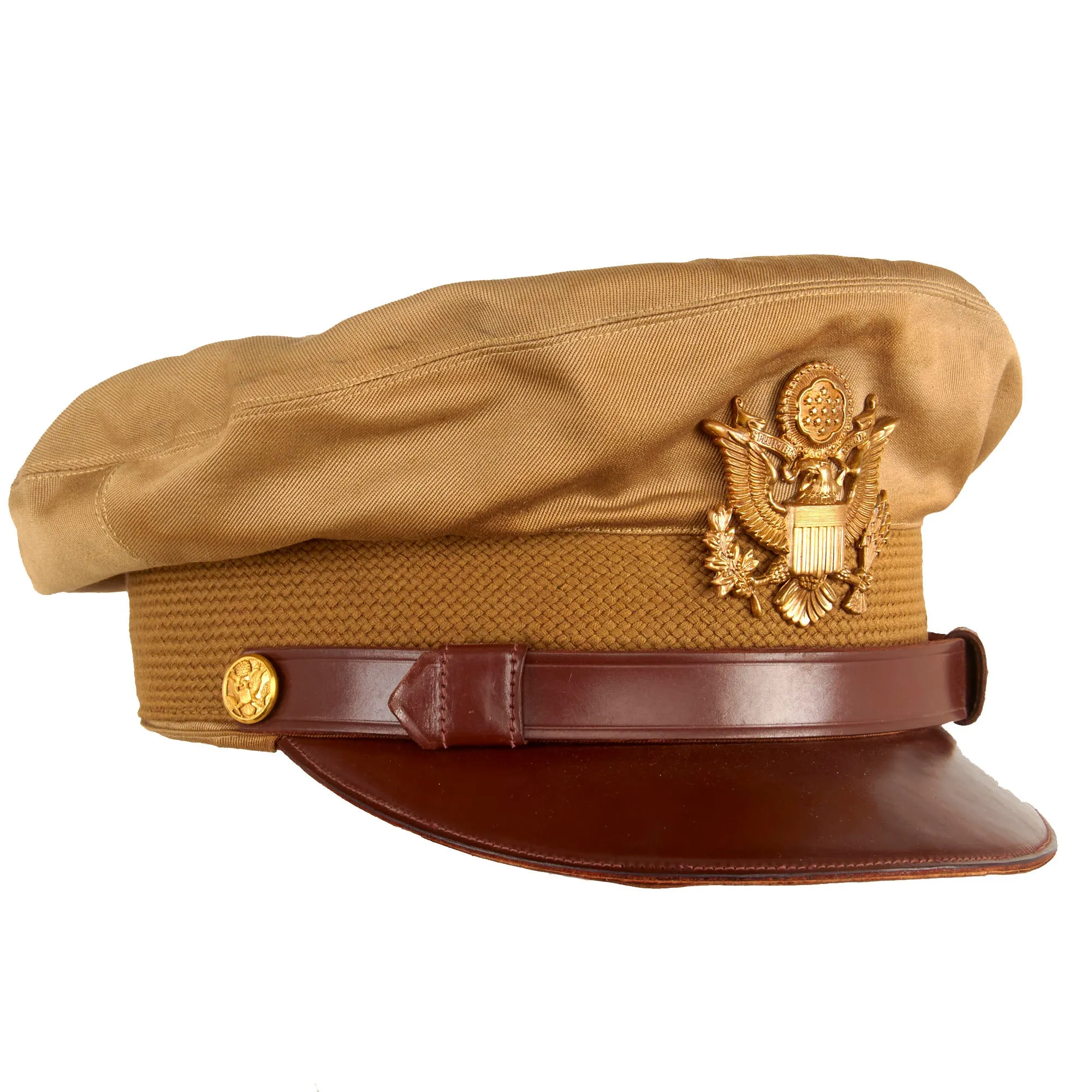 Original U.S. WWII Army Air Force Officer Tan Crusher Cap by Raleigh Haberdasher With ANB-H-1 Headset - Size 7 ¼