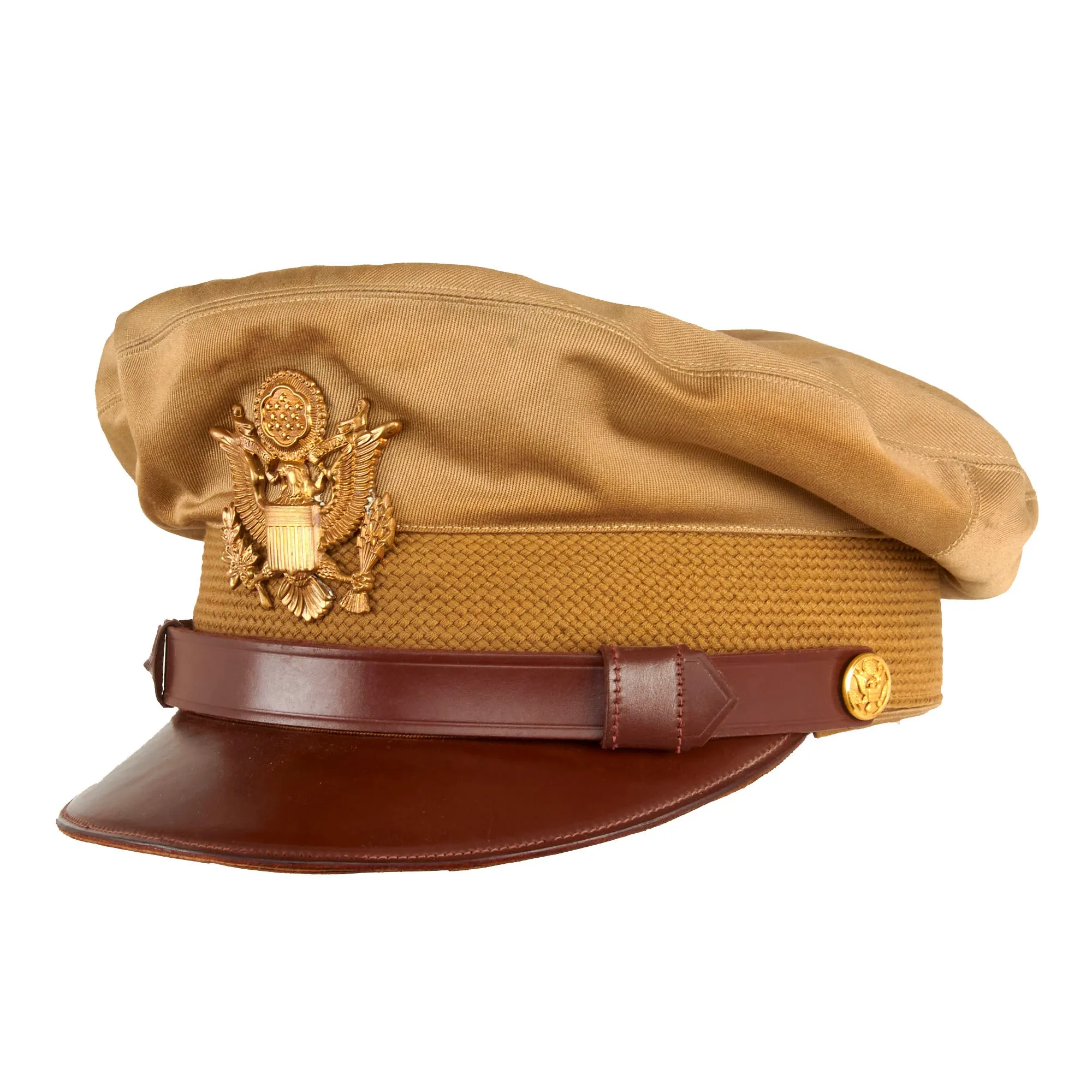 Original U.S. WWII Army Air Force Officer Tan Crusher Cap by Raleigh Haberdasher With ANB-H-1 Headset - Size 7 ¼