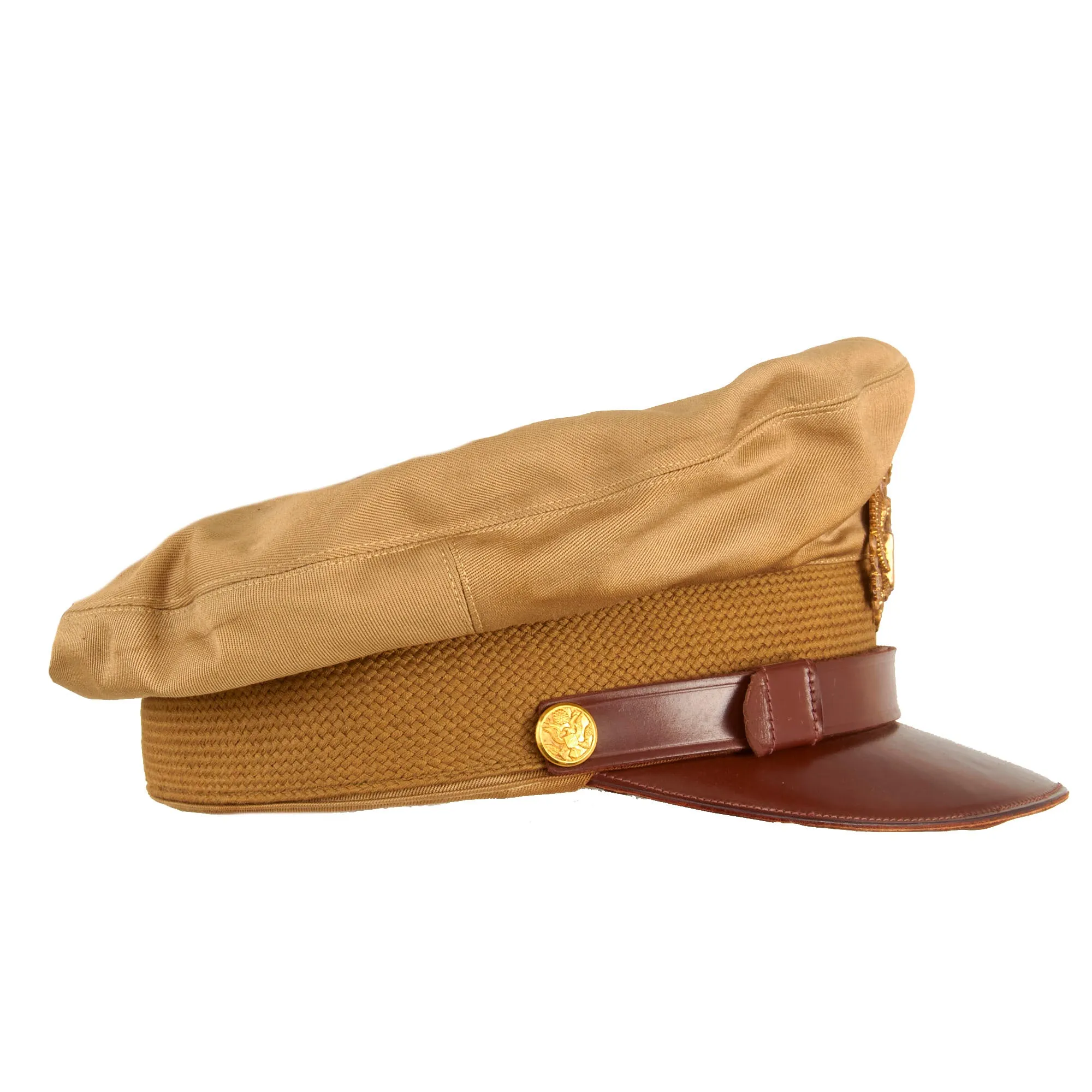 Original U.S. WWII Army Air Force Officer Tan Crusher Cap by Raleigh Haberdasher With ANB-H-1 Headset - Size 7 ¼