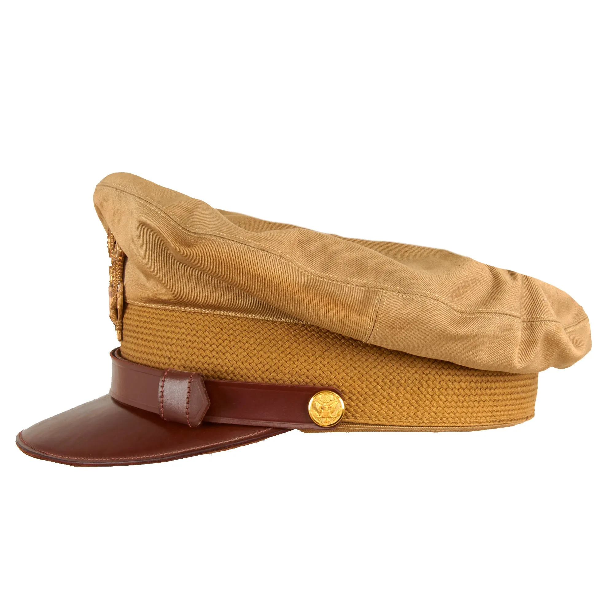 Original U.S. WWII Army Air Force Officer Tan Crusher Cap by Raleigh Haberdasher With ANB-H-1 Headset - Size 7 ¼