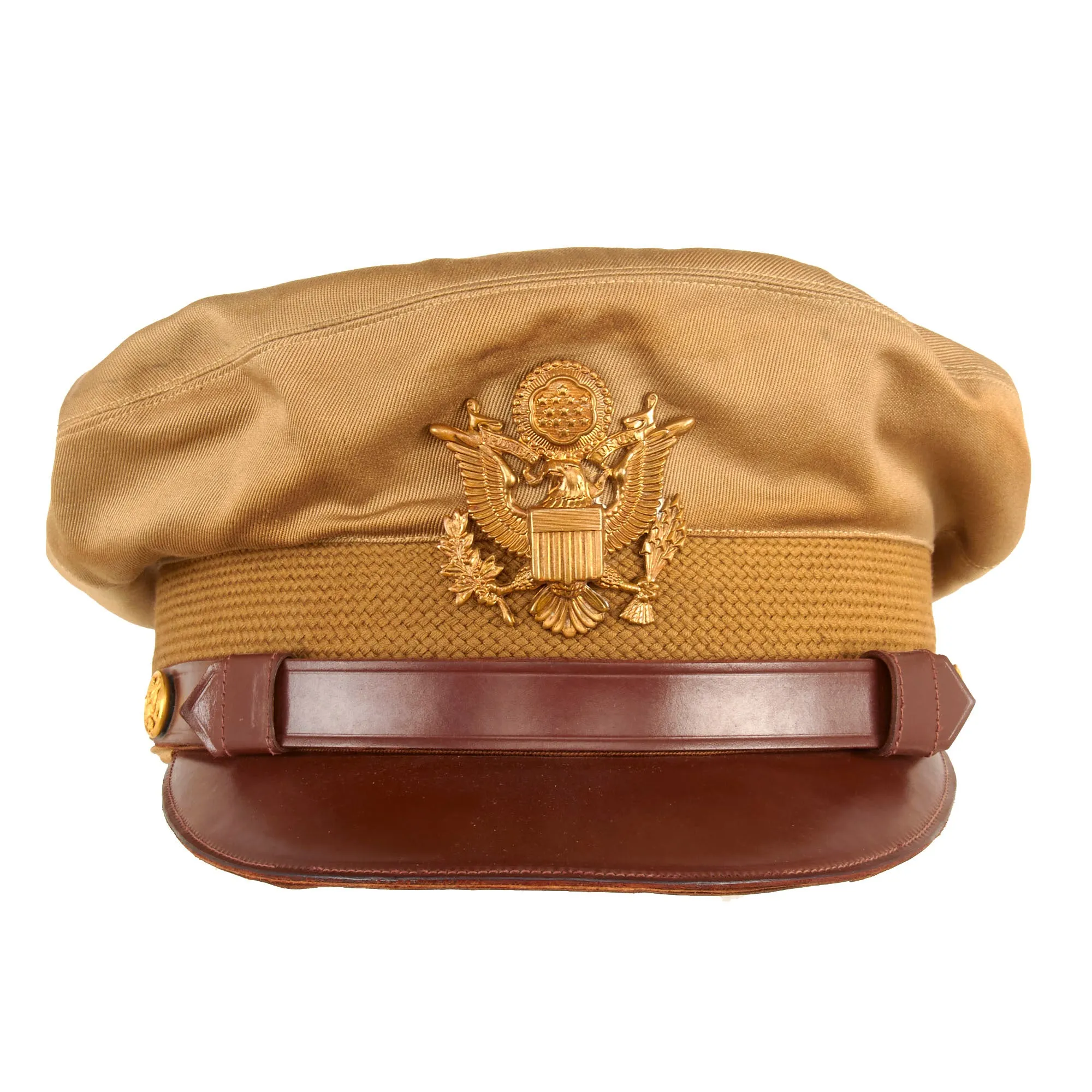 Original U.S. WWII Army Air Force Officer Tan Crusher Cap by Raleigh Haberdasher With ANB-H-1 Headset - Size 7 ¼