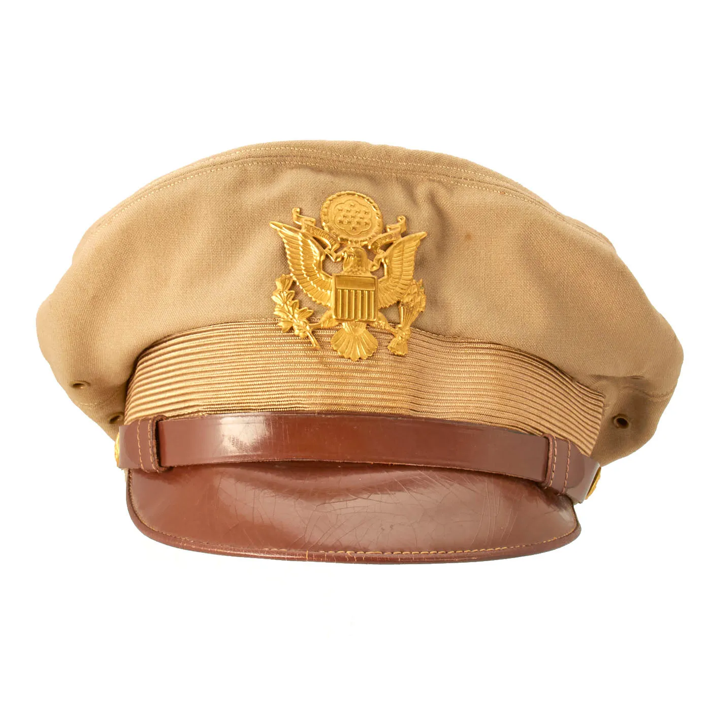 Original U.S. WWII Army Air Force Officer Tan Crusher Cap by Surefit, NYC -Named to Lt. H. London