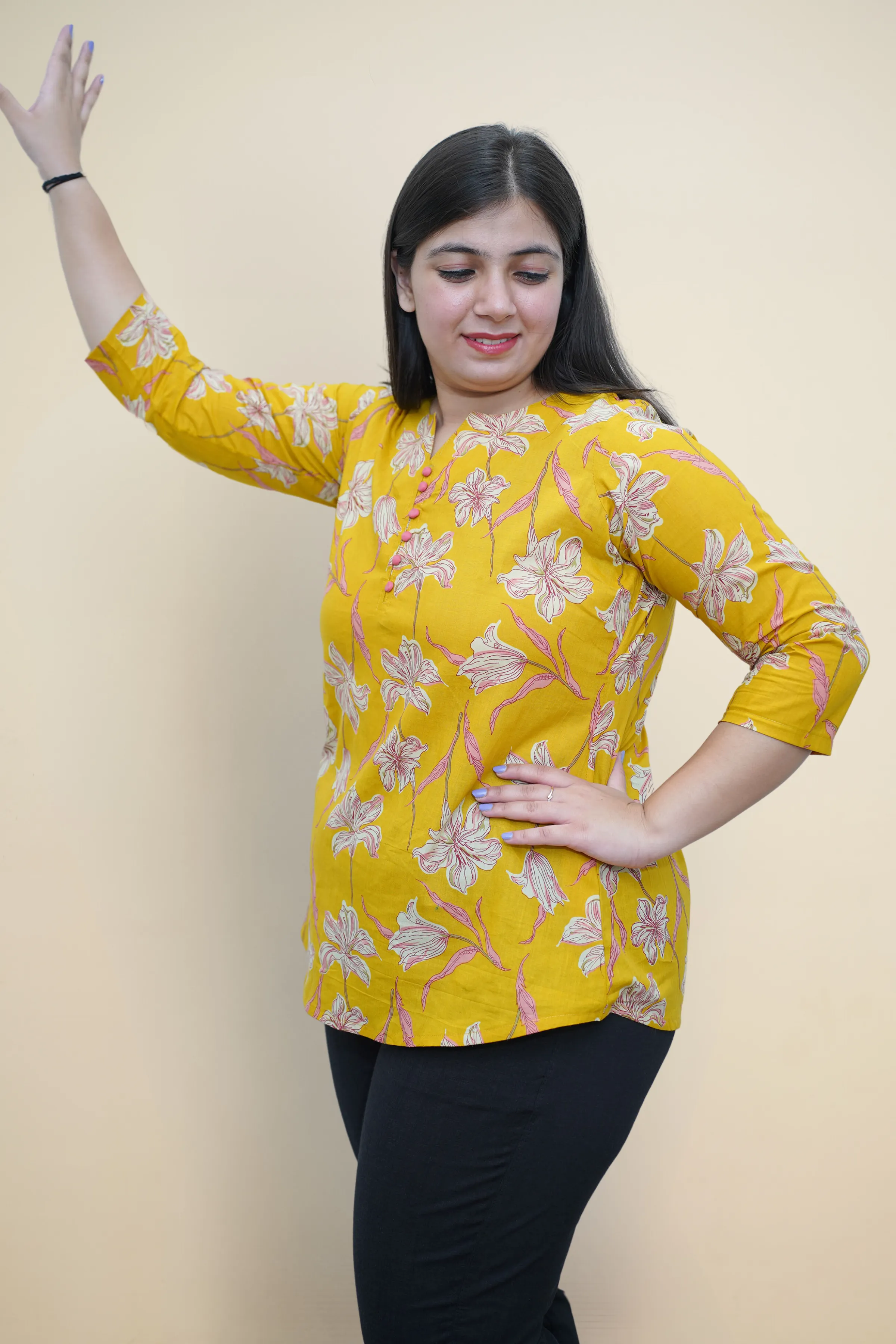 Pansy Yellow Floral Cotton Kurta